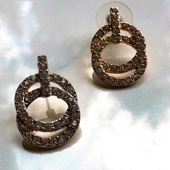 New gold/crystal circle drop earrings j.crew - Picture 1 of 3
